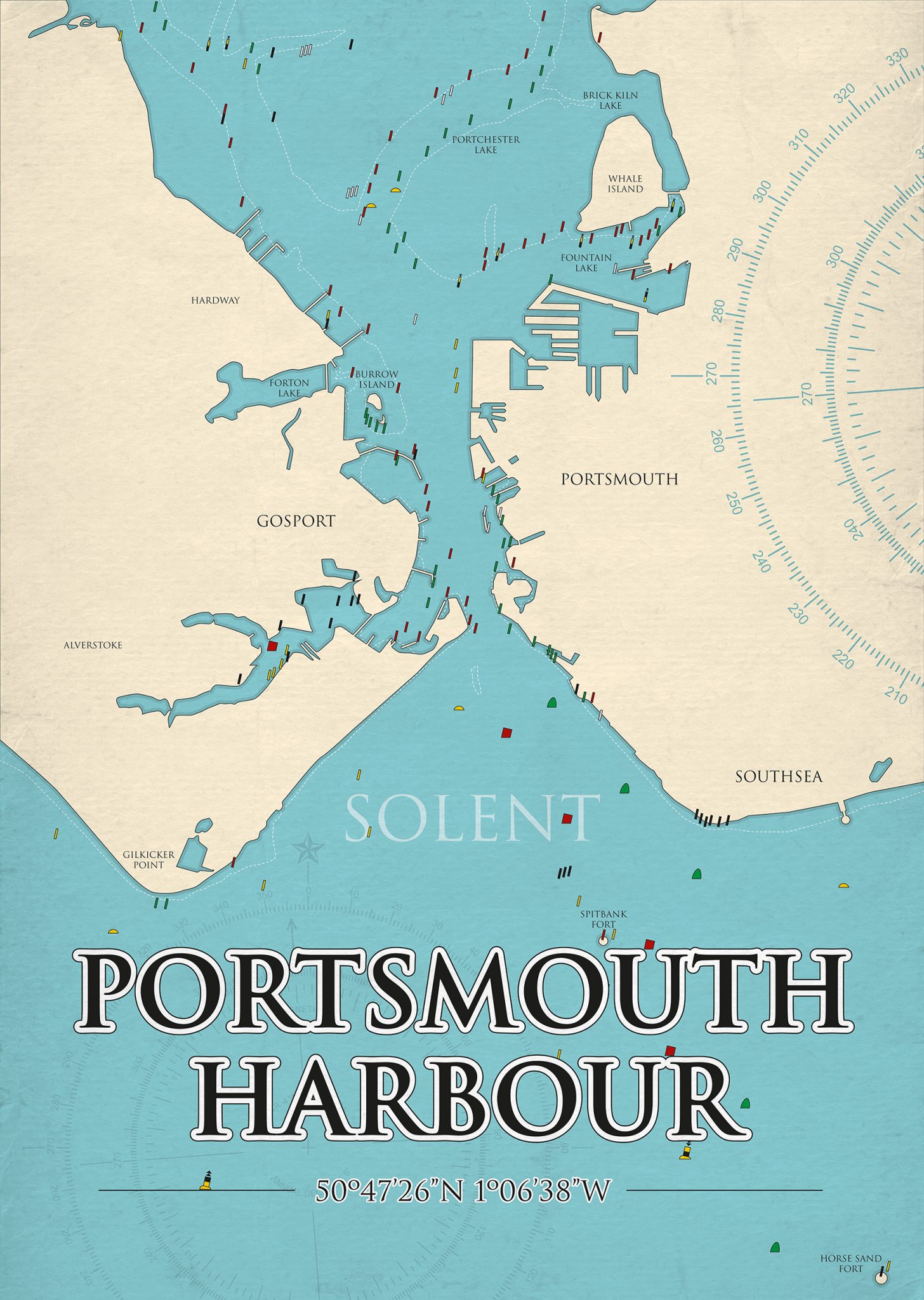 Portsmouth Harbour Chart Print by Illustrator Stuart James Surrey Art